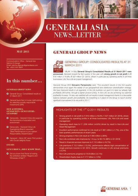 Newsletter for May 2011 - Generali Asia