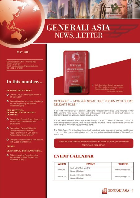 Newsletter for May 2011 - Generali Asia