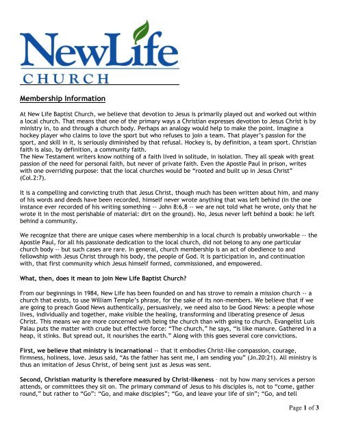 Membership Information - New Life Community Baptist Church