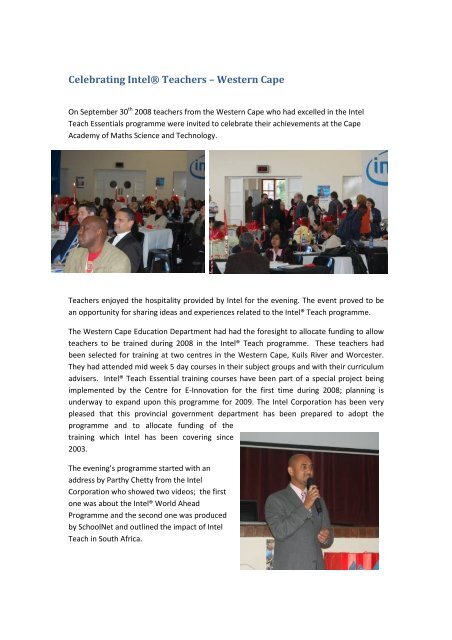 Celebrating IntelÂ® Teachers â Western Cape - SchoolNet South Africa