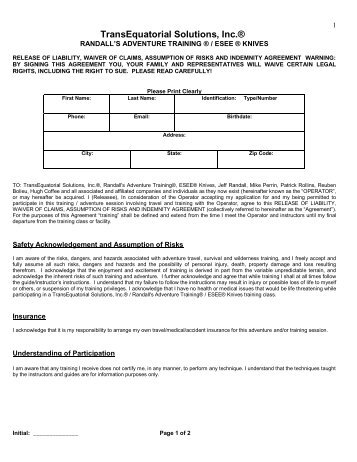 liability form (pdf) - ESEE Knives