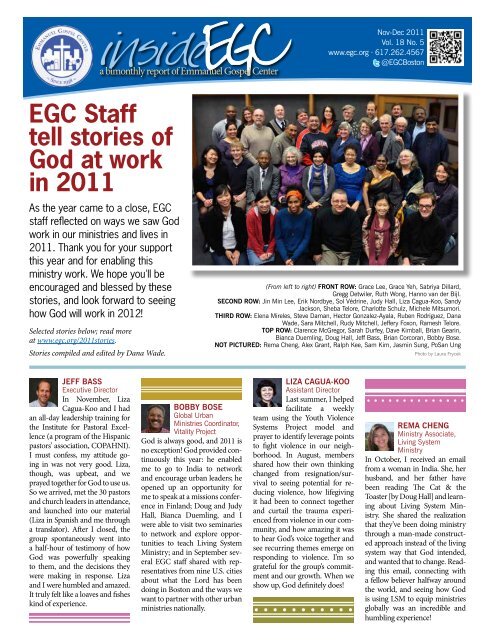 EGC Staff tell stories of God at work in 2011 - Emmanuel Gospel ...