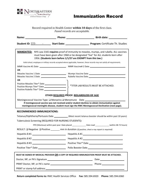 Immunization Forms