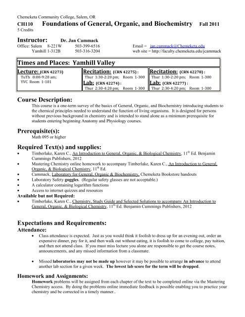 Chem 110 Foundations of General, Organic, and Biochemistry