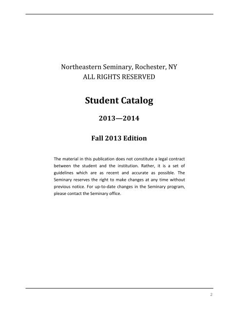 Student Catalog - Northeastern Seminary
