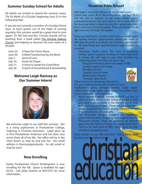 June Newsletter.indd - Easley Presbyterian Church