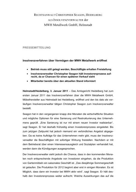 MWH Metallwerk GmbH, Helmstadt - WELLENSIEK ...