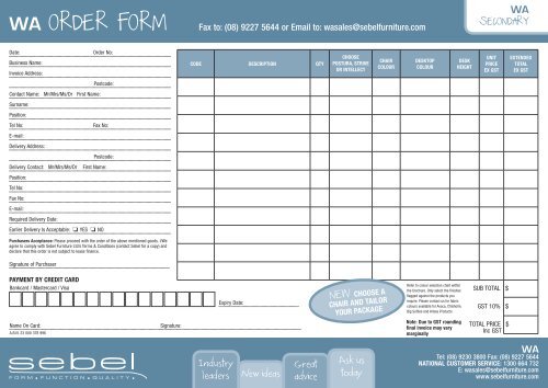 WA ORDER FORM - Sebel