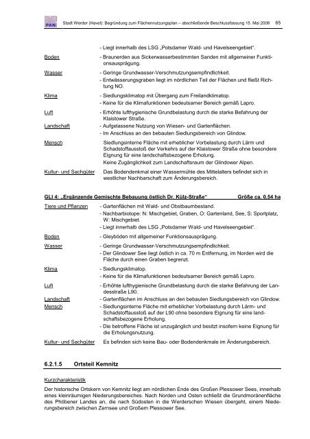 Begründung Flächennutzungplan 2020 - Werder (Havel)