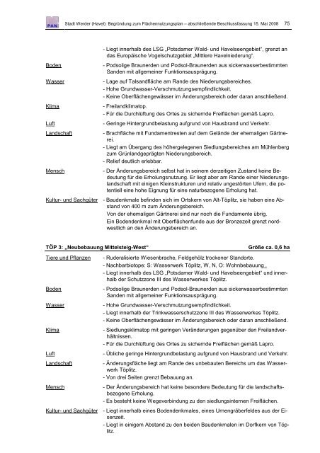 Begründung Flächennutzungplan 2020 - Werder (Havel)