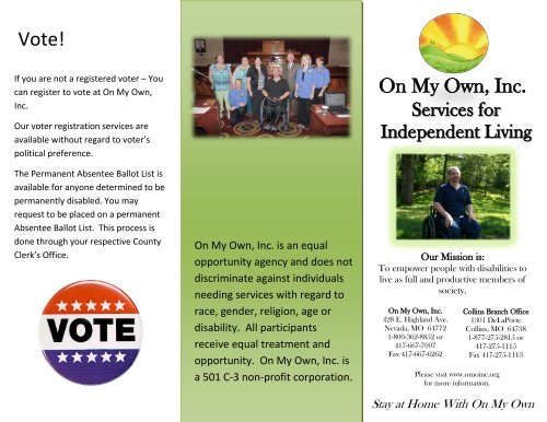 Services for Independent Living (pdf) - On My Own - Home