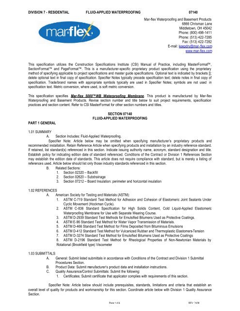 DIVISION 7 - RESIDENTIAL FLUID-APPLIED WATERPROOFING ...