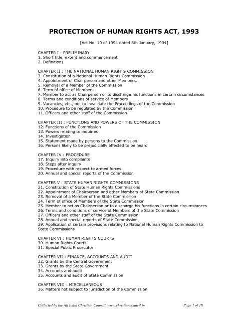 PROTECTION OF HUMAN RIGHTS ACT, 1993 - Indian Christians