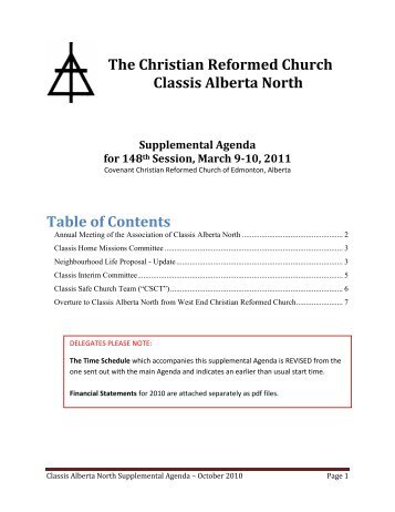 The Christian Reformed Church Classis Alberta North Table of ...