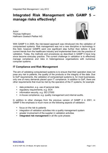 Integrated Risk Management with GAMP 5 â manage ... - we.CONECT