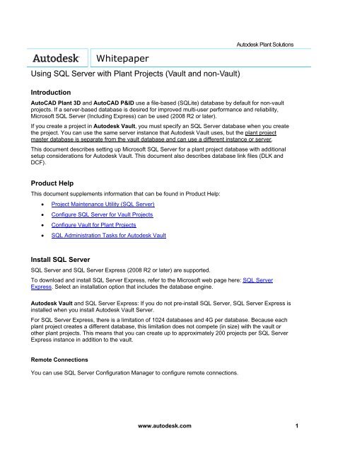 Using SQL Serverwith AutoCAD P&ID 2010 - Documentation ...