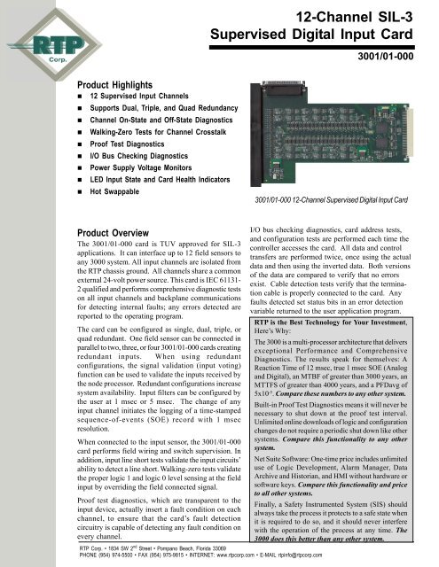 12-Channel SIL-3 Supervised Digital Input Card - RTP