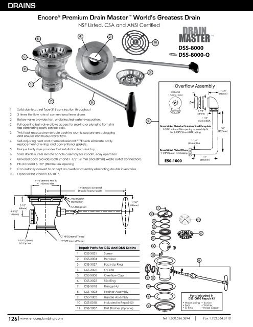 Component Hardware DSS-0010 Drain Repair Kit