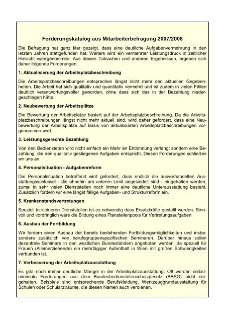Forderungskatalog aus Mitarbeiterbefragung 2007 ... - zaverwaltung.at