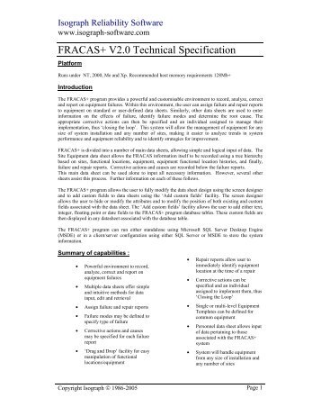 FRACAS+ V2.0 Technical Specification - Isograph