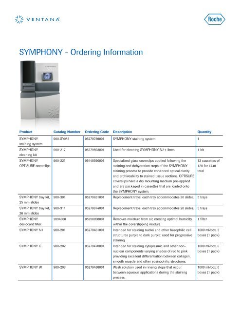 SYMPHONY - Ordering Information - Ventana Medical Systems