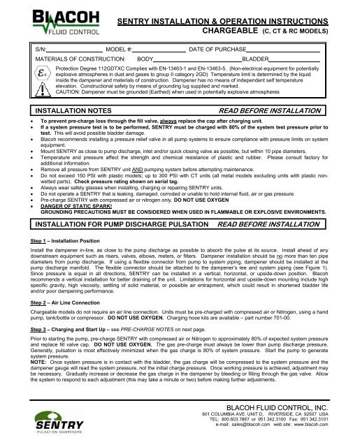 sentry installation & operation instructions - BLACOH Fluid Control