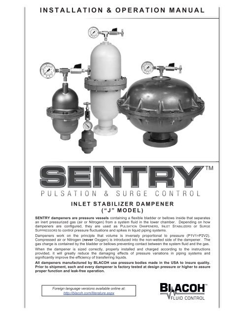 SENTRY Inlet Stabilizer Manual J Model 