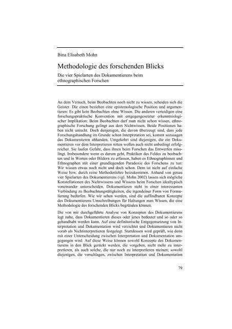 Methodologie des forschenden Blicks - Mohn, Elisabeth