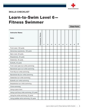 Skills Checklists - Learn-to-Swim Level 6âFitness Swimmer
