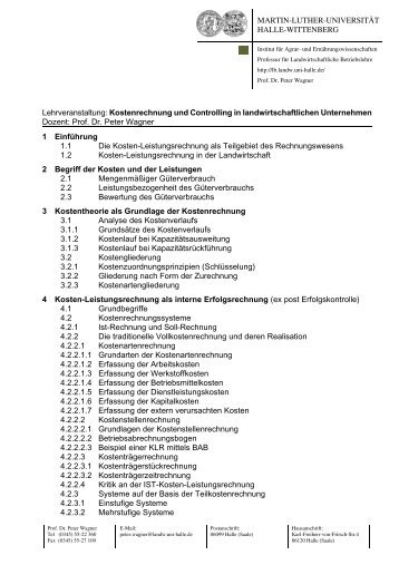 Gliederung - Professur für Landwirtschaftliche Betriebslehre