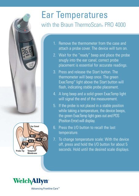 Braun ThermoScan Pro 4000 Quick Reference Guide - Welch Allyn