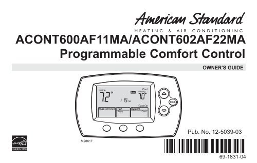American Standard Programmable Comfort Cooling Unlimited