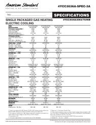 American Standard Specifications Single Packaged GAS HEATING ...