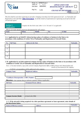 AWSD Form 1 - Irish Aviation Authority