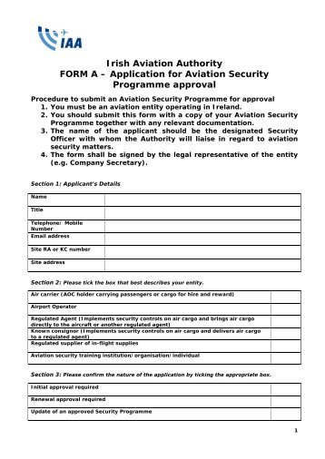 Application Form to attend a training programme - Irish Aviation ...