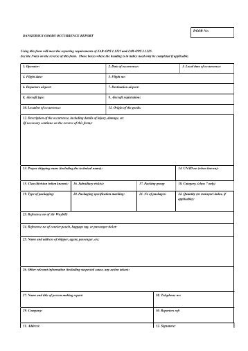 DANGEROUS GOODS OCCURRENCE REPORT