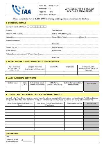 Application for the re-issue of a Flight Crew Licence - Irish Aviation ...