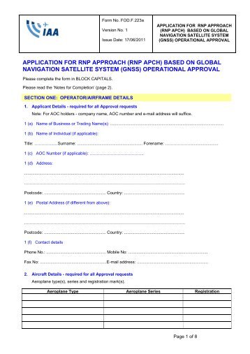 Application for RNP Approach (RNP APCH) - Irish Aviation Authority