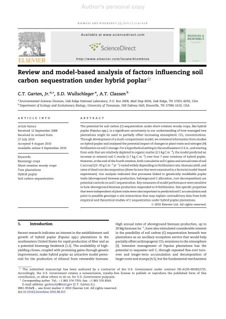Review and model-based analysis of factors influencing soil carbon ...
