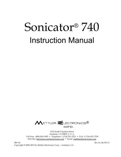 Mettler electronics sonicator 730 manual