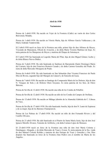 Abril de 1938 Nacimientos Prensa de 1-abril-1938 - Nombre del ...