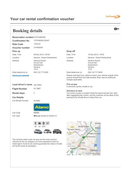 Booking details Your car rental confirmation voucher - Jari Arkko