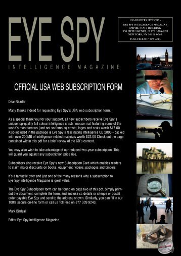 UK SUBSCRIPTION FORM 2007 - Eye Spy Intelligence Magazine