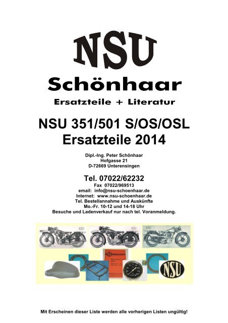 OSL-Ersatzteile 2013 - NSU-SchÃ¶nhaar, Unterensingen