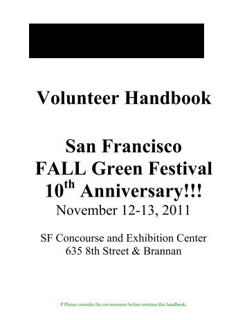 Volunteer Handbook San Francisco FALL Green Festival 10 ...