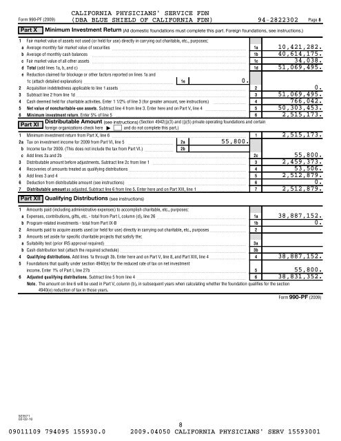 IRS Form 990-PF for 2009 - Blue Shield of California Foundation