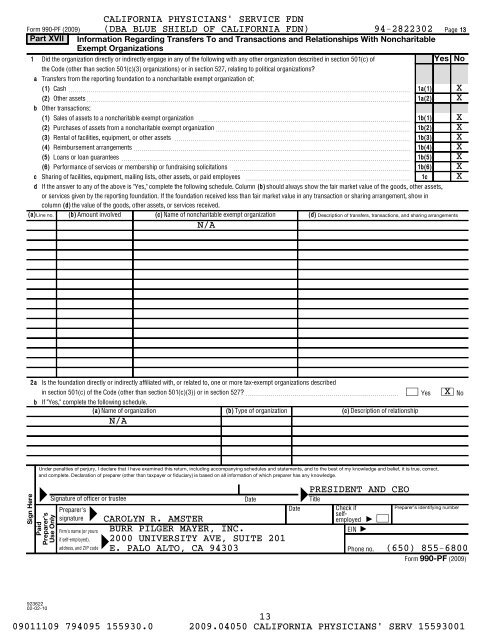 IRS Form 990-PF for 2009 - Blue Shield of California Foundation