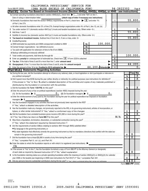 IRS Form 990-PF for 2009 - Blue Shield of California Foundation