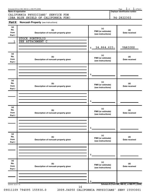 IRS Form 990-PF for 2009 - Blue Shield of California Foundation