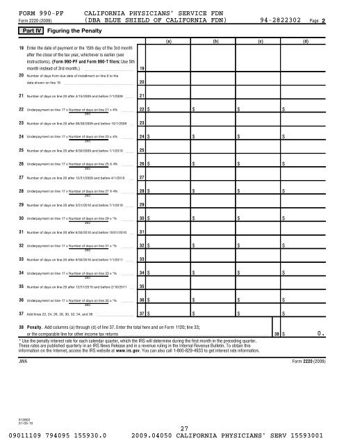 IRS Form 990-PF for 2009 - Blue Shield of California Foundation